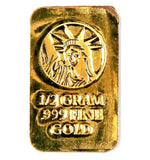 1/2 Gram .999 Fine 24k Gold Bullion Bar