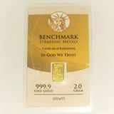 2 Gram .999 Fine 24k Gold Bullion Bar - In COA Card
