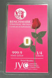 Red Rose - 1/4 Grain .9999 Fine 24k Gold Bullion Bar In COA Card