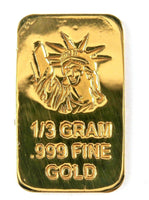 1/3 Gram .999 Fine 24k Gold Bullion Bar