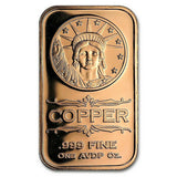 1 Ounce .999 Fine Copper Bar - Liberty Head
