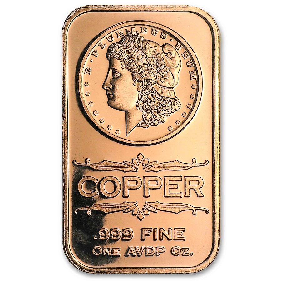 1 Ounce .999 Fine Copper Bar - Morgan Dollar