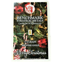 Merry Christmas Tree - 1/4 Grain .999 Fine 24k Gold Bullion Bar In COA Card