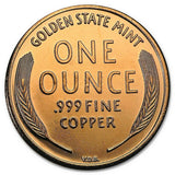 1 Ounce .999 Fine Copper Round - Lincoln Wheat Cent