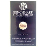 Happy Hanukkah! - 1/4 Grain .999 Fine 24k Gold Bullion Bar In COA Card