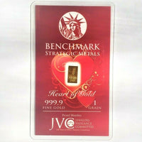 Heart of Gold - 1 Grain .999 Fine 24k Gold Bullion Bar In COA Card