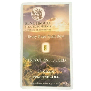 Christian "Jesus Christ is Lord" - 1/4 Grain .9999 Fine 24k Gold Bullion Bar - In COA Card