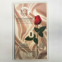 Satin Red Rose - 1/4 Grain .9999 Fine 24k Gold Bullion Bar In COA Card