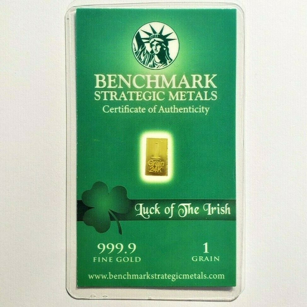 Luck of The Irish - 1 Grain .999 Fine 24k Gold Bullion Bar In COA Card