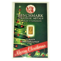Merry Christmas - 1 Grain .999 Fine 24k Gold Bullion Bar In COA Card