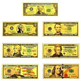 Full Set - Gold Foiled Novelty Federal Reserve Notes - $1 $2 $5 $10 $20 $50 $100