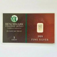 5 Grain .999 Fine Silver Bullion Bar - In COA Card